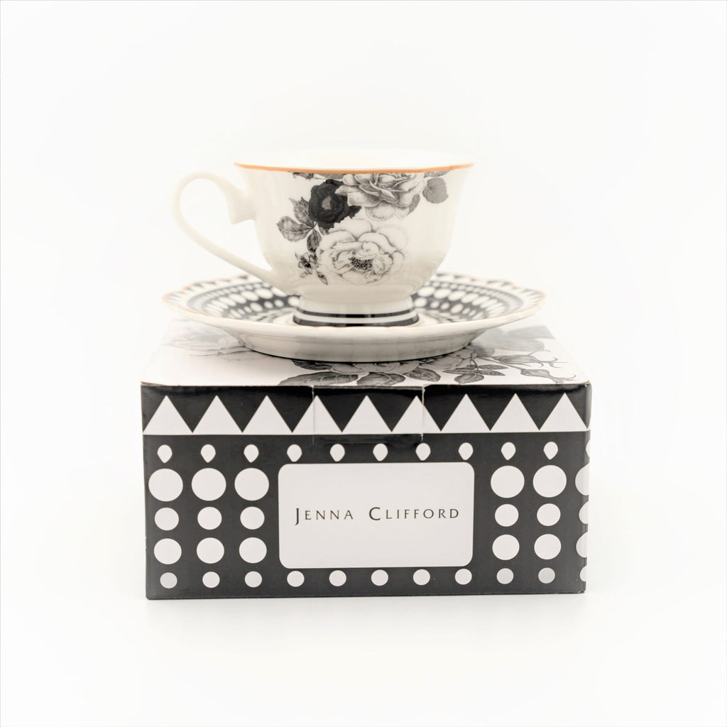 Jenna Clifford Black Rose Cup & Saucer in Gift Box