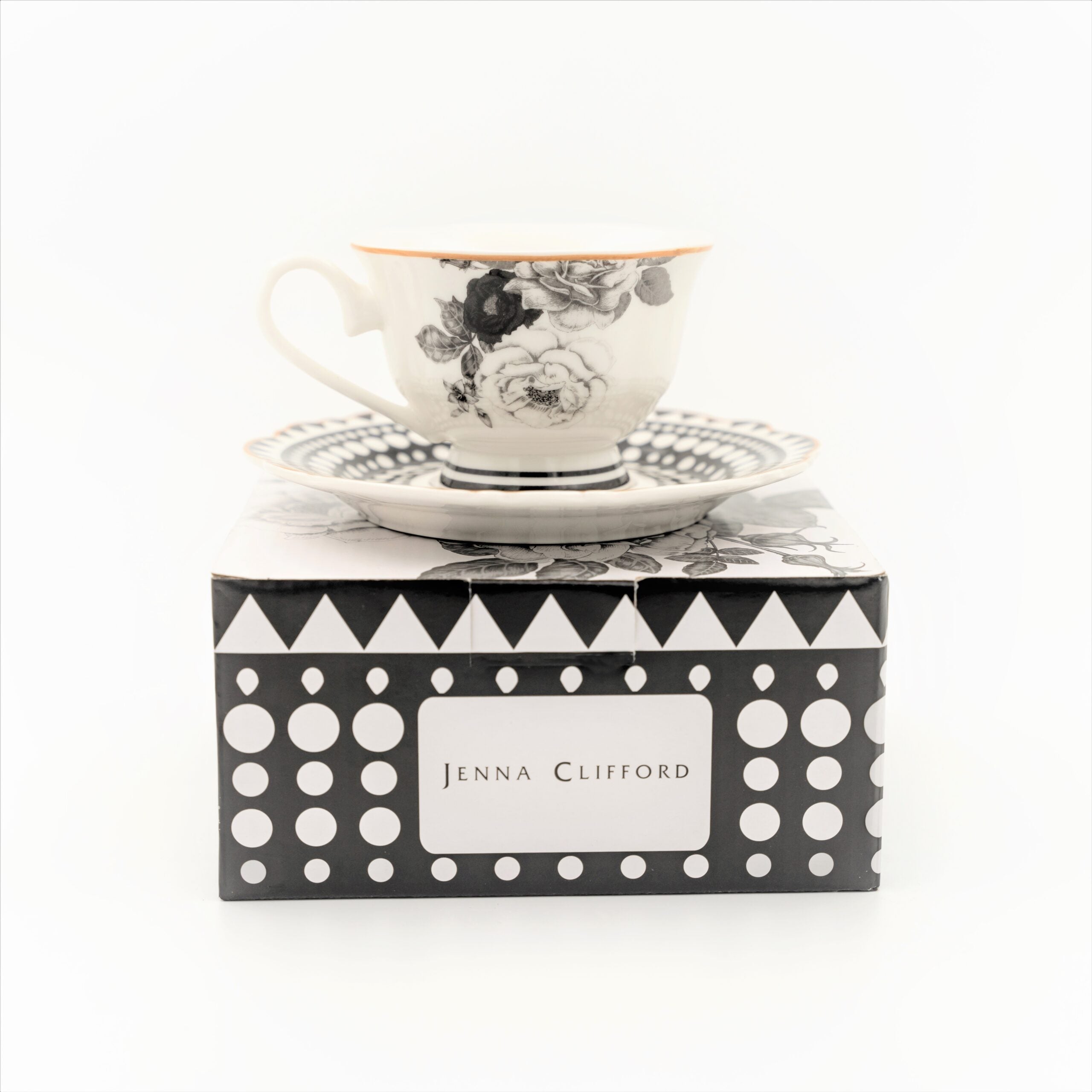 Jenna Clifford Black Rose Cup & Saucer in Gift Box