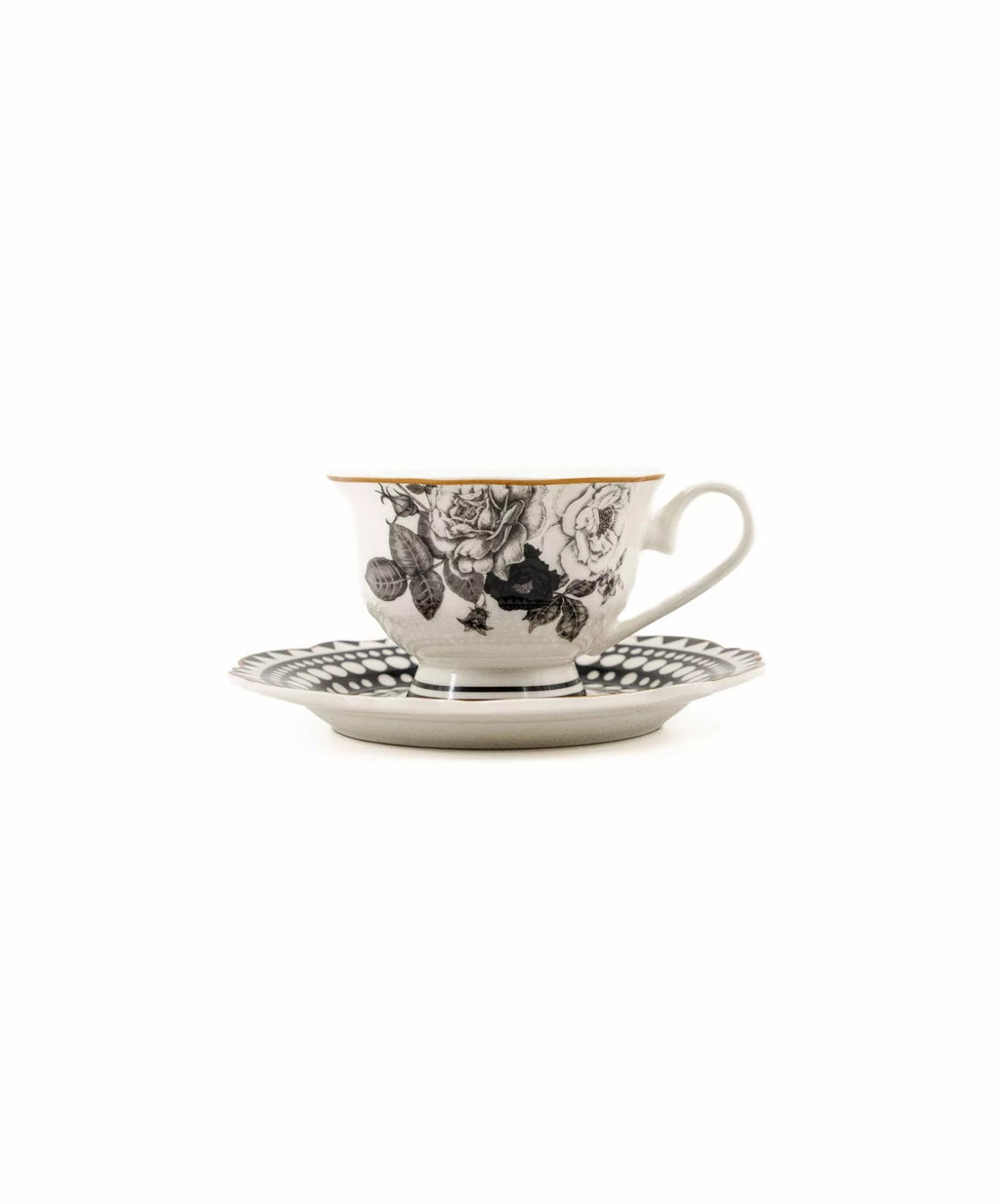 Jenna Clifford Black Rose Cup & Saucer in Gift Box