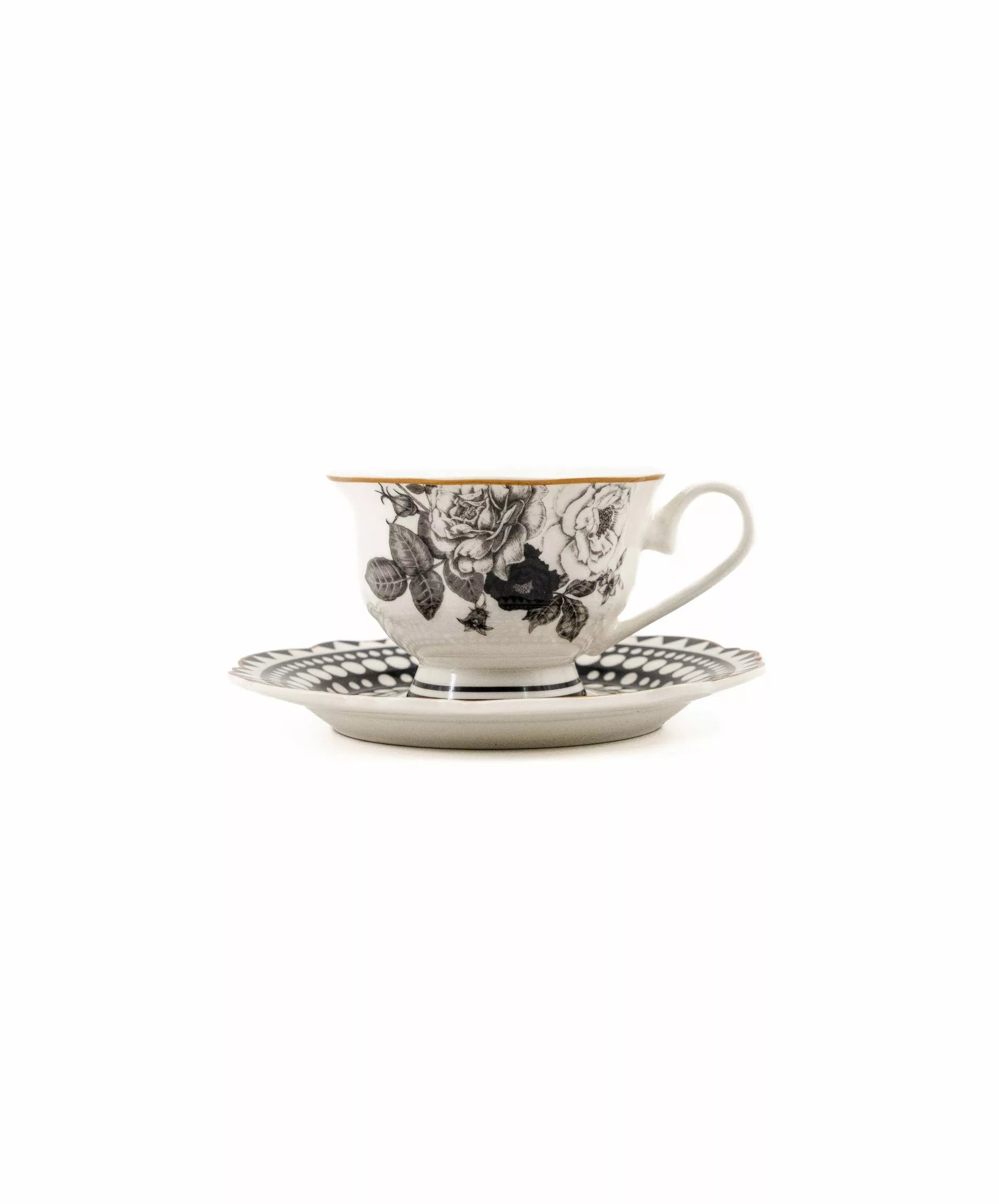 Jenna Clifford Black Rose Cup & Saucer in Gift Box