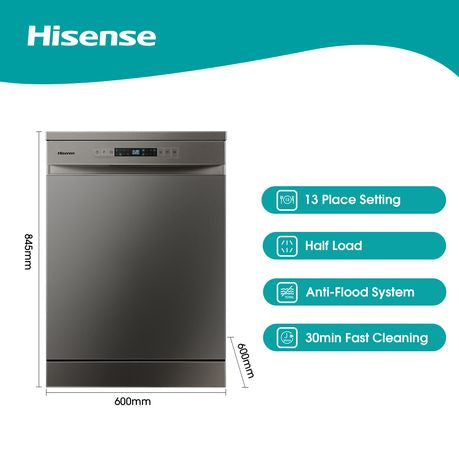 Hisense 13 Place Dishwasher with LED Display -Titanium Grey