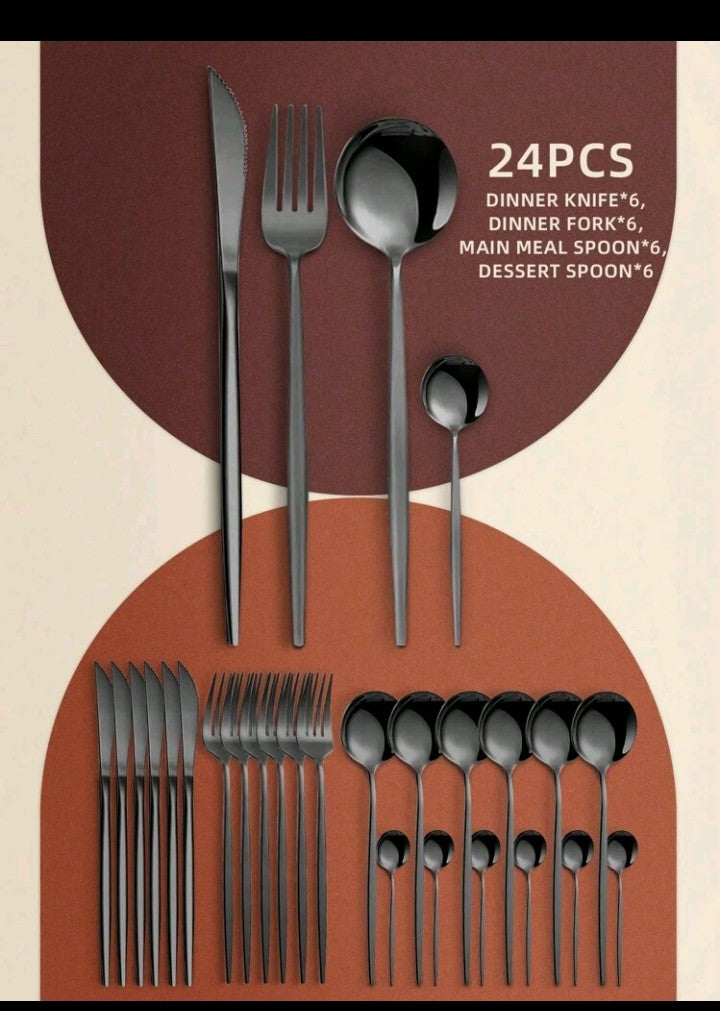 24pcs Stainless Steel Cutlery Set Knife Fork Spoon Set