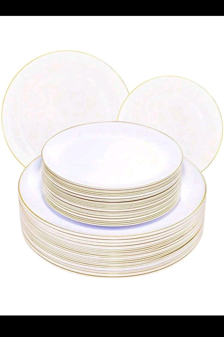 50pcs White Rimmed Plates