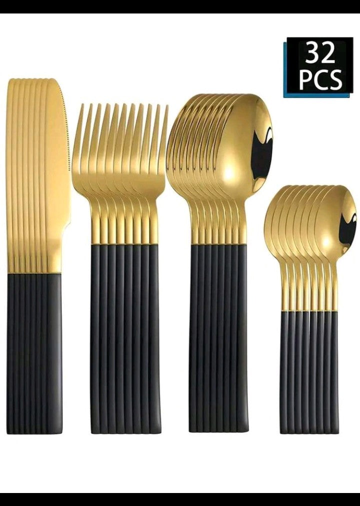 32pcs Stainless Steel Knight Design Knife Fork Spoon Cutlery Set